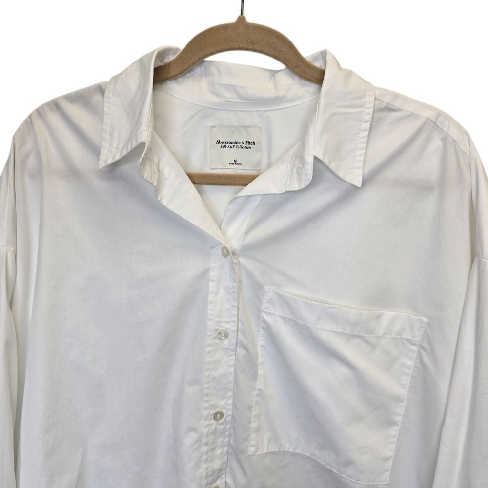 Abercrombie & Fitch Womens M White Cropped Long Sleeve Button-Up Shirt - Picture 2 of 12